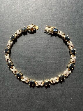 Vintage Gold Vermeil 925 Sterling Silver Sapphire Infinity Tennis Link Bracelet
